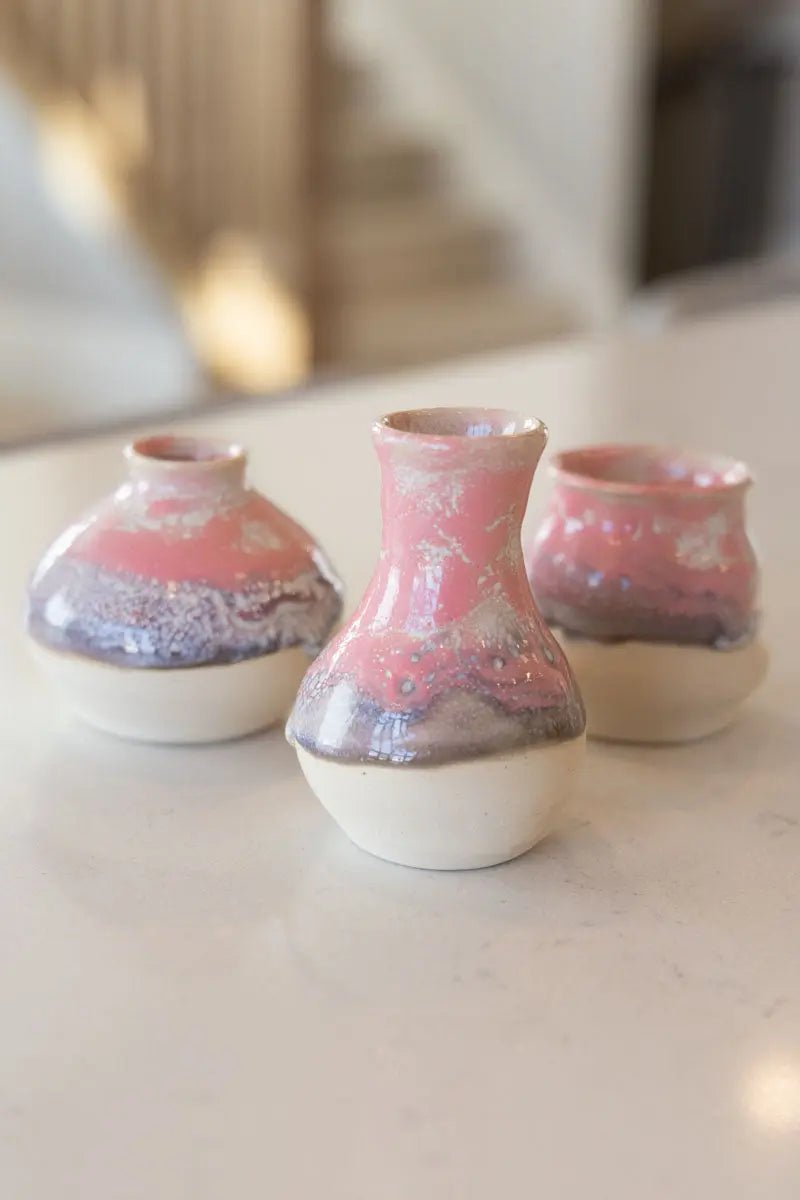 Set of Three Small Decorative Pots - Soda Kiln Effect - Pinks, Darks, & Creams - Dan Pearce Ceramics