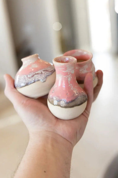 Set of Three Small Decorative Pots - Soda Kiln Effect - Pinks, Darks, & Creams - Dan Pearce Ceramics