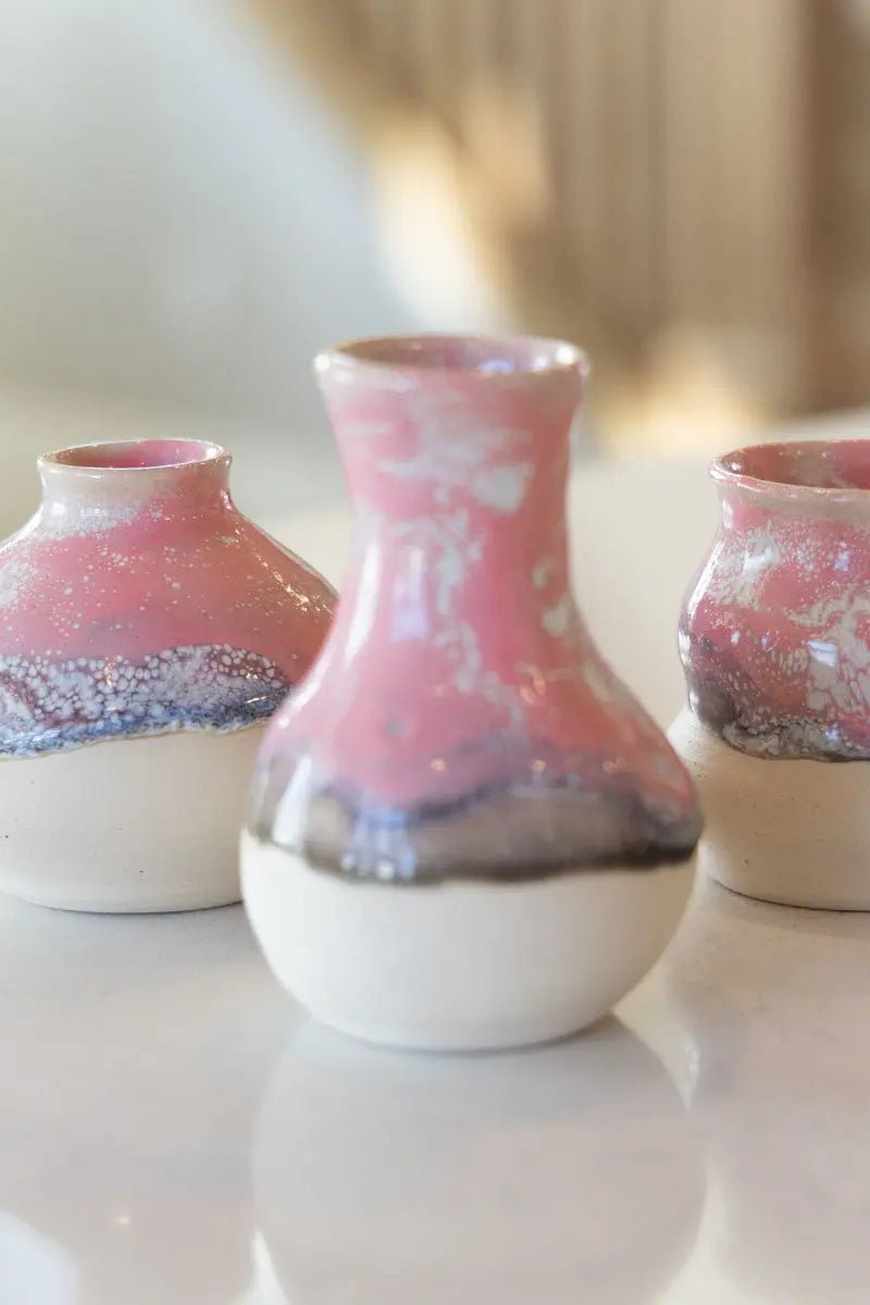 Set of Three Small Decorative Pots - Soda Kiln Effect - Pinks, Darks, & Creams - Dan Pearce Ceramics