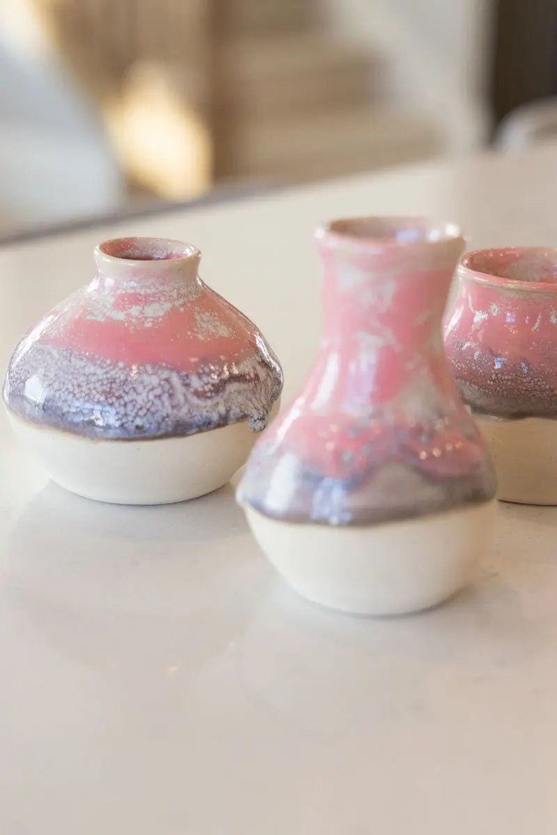 Set of Three Small Decorative Pots - Soda Kiln Effect - Pinks, Darks, & Creams - Dan Pearce Ceramics