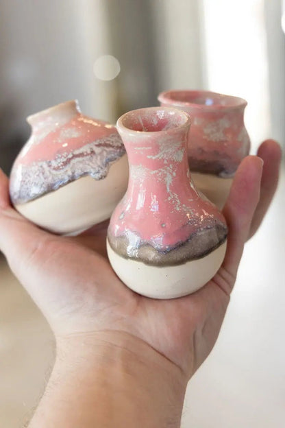 Set of Three Small Decorative Pots - Soda Kiln Effect - Pinks, Darks, & Creams - Dan Pearce Ceramics