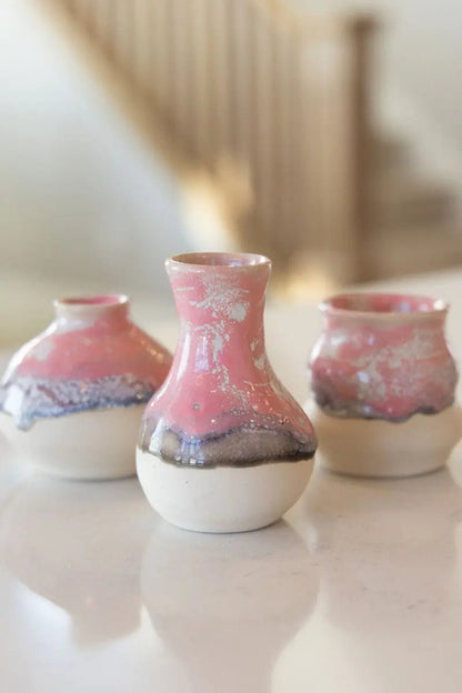 Set of Three Small Decorative Pots - Soda Kiln Effect - Pinks, Darks, & Creams - Dan Pearce Ceramics