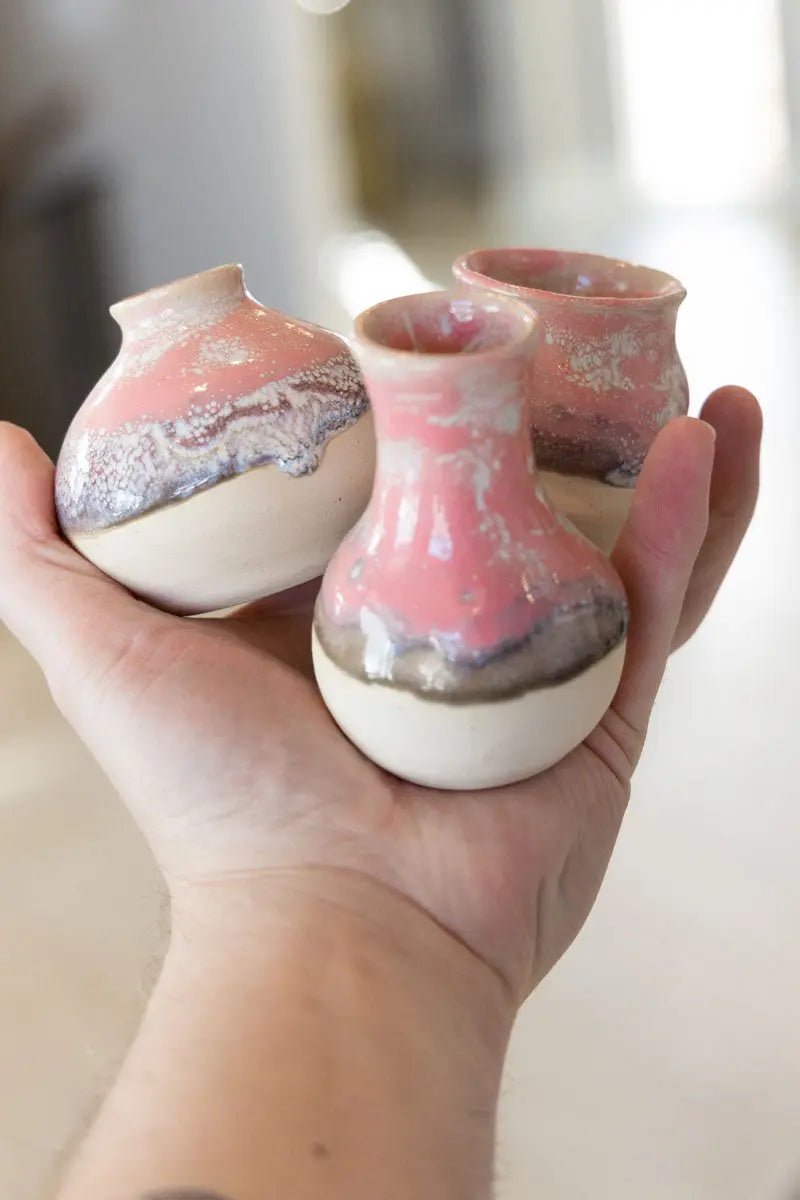 Set of Three Small Decorative Pots - Soda Kiln Effect - Pinks, Darks, & Creams - Dan Pearce Ceramics