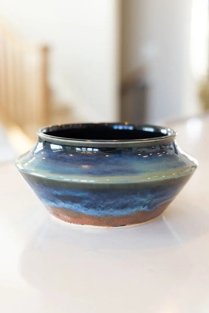 Sharp - Shouldered Decorative Pot - Deep Ocean & Copper (Premium) - Dan Pearce Ceramics