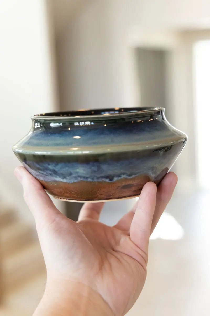 Sharp - Shouldered Decorative Pot - Deep Ocean & Copper (Premium) - Dan Pearce Ceramics