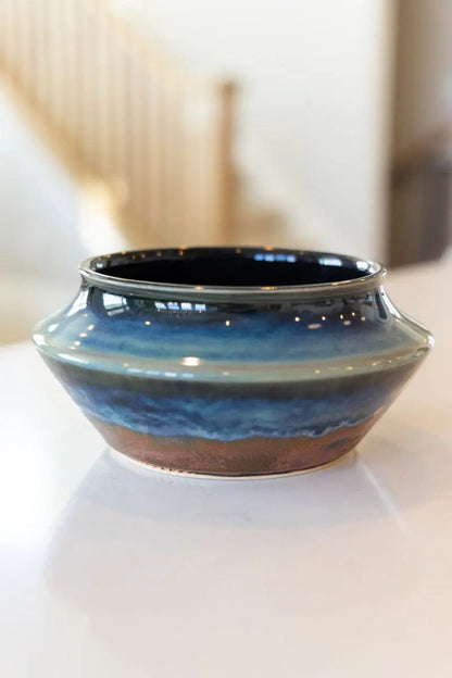 Sharp - Shouldered Decorative Pot - Deep Ocean & Copper (Premium) - Dan Pearce Ceramics