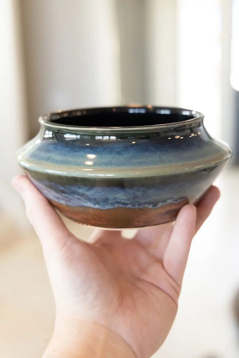 Sharp - Shouldered Decorative Pot - Deep Ocean & Copper (Premium) - Dan Pearce Ceramics