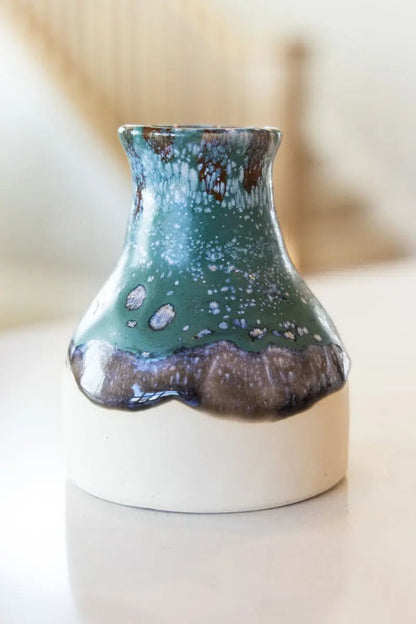 Small Decorative Pot - Soda Kiln Effect - Greens, Creams, & Darks - Dan Pearce Ceramics