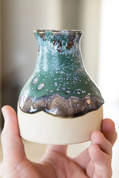 Small Decorative Pot - Soda Kiln Effect - Greens, Creams, & Darks - Dan Pearce Ceramics