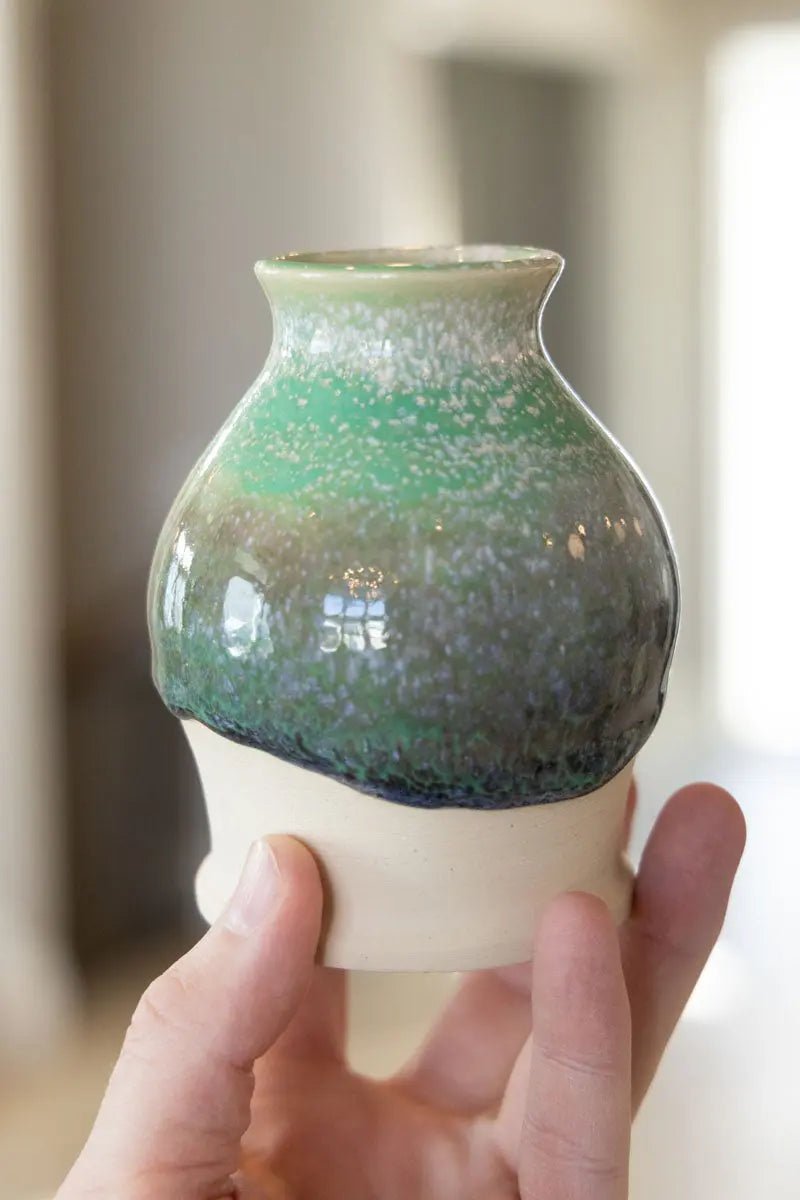 Small Decorative Pot - Soda Kiln Effect - Greens, Creams, & Darks - Dan Pearce Ceramics