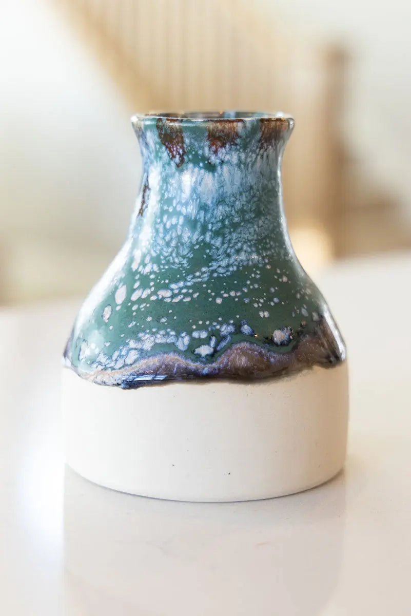 Small Decorative Pot - Soda Kiln Effect - Greens, Creams, & Darks - Dan Pearce Ceramics