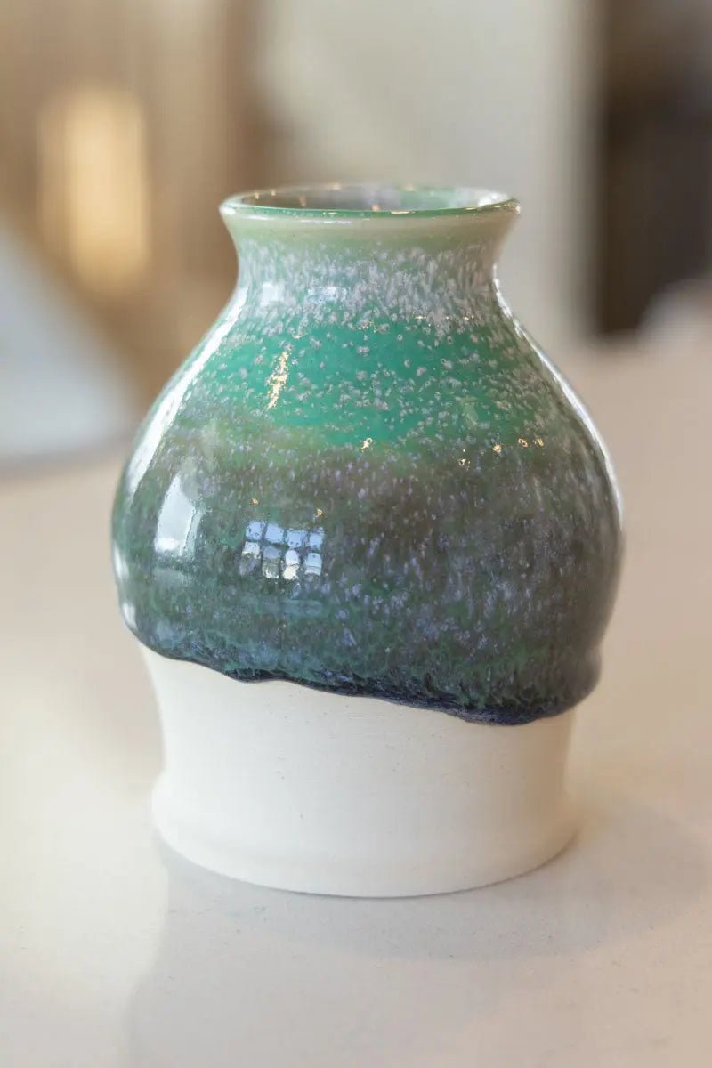 Small Decorative Pot - Soda Kiln Effect - Greens, Creams, & Darks - Dan Pearce Ceramics