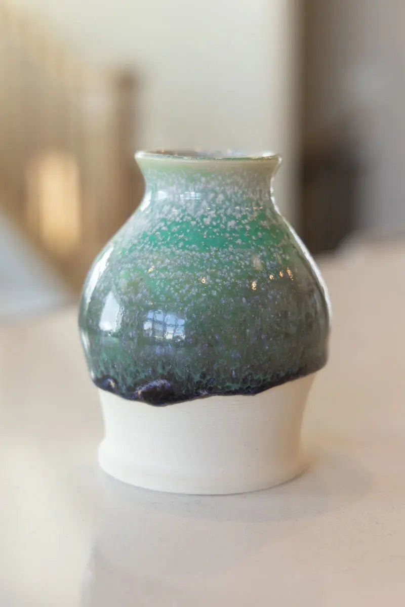 Small Decorative Pot - Soda Kiln Effect - Greens, Creams, & Darks - Dan Pearce Ceramics