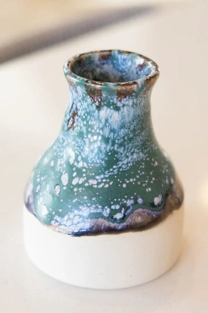 Small Decorative Pot - Soda Kiln Effect - Greens, Creams, & Darks - Dan Pearce Ceramics