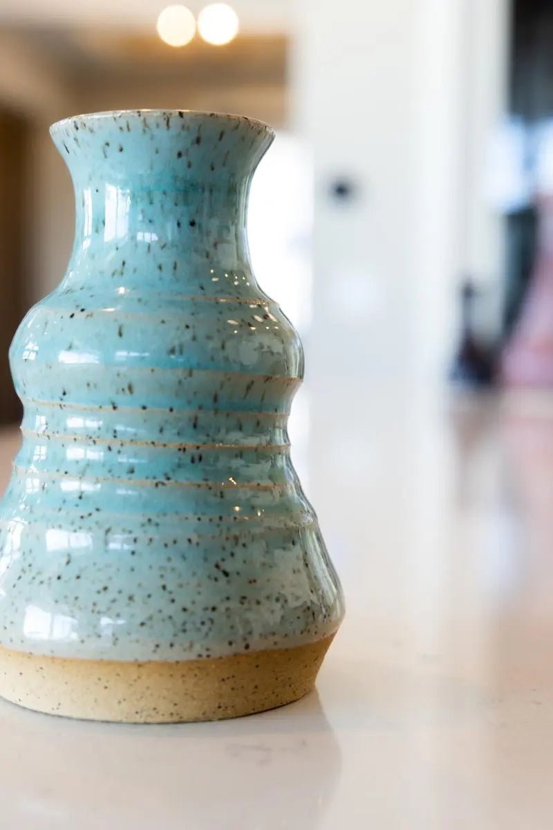 Small Decorative Speckled Stoneware Clear Turquoise Pot - Dan Pearce Ceramics