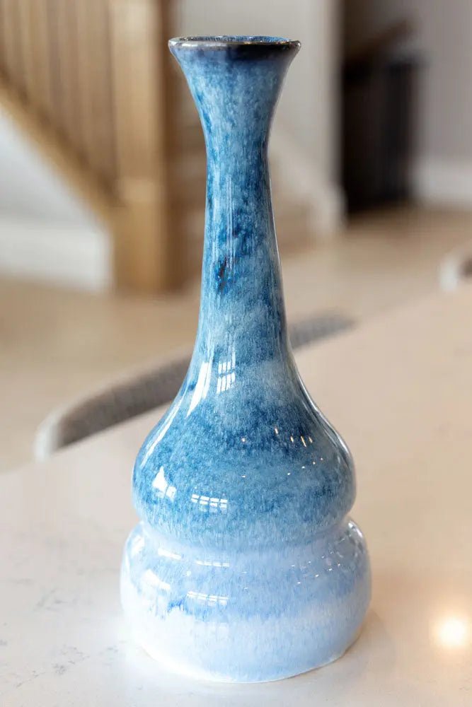 X - Tall/XL Decorative Vase - Cascading Blues & Creams - Dan Pearce Ceramics