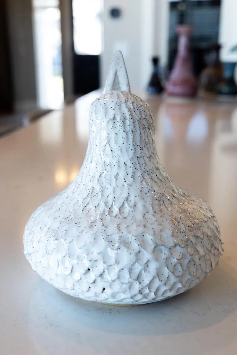 XL Abstract Speckled Stoneware Feathered Scupture Pot (White, Seconds) - Dan Pearce Ceramics