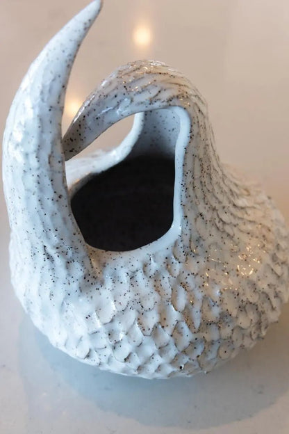 XL Abstract Speckled Stoneware Feathered Scupture Pot (White, Seconds) - Dan Pearce Ceramics