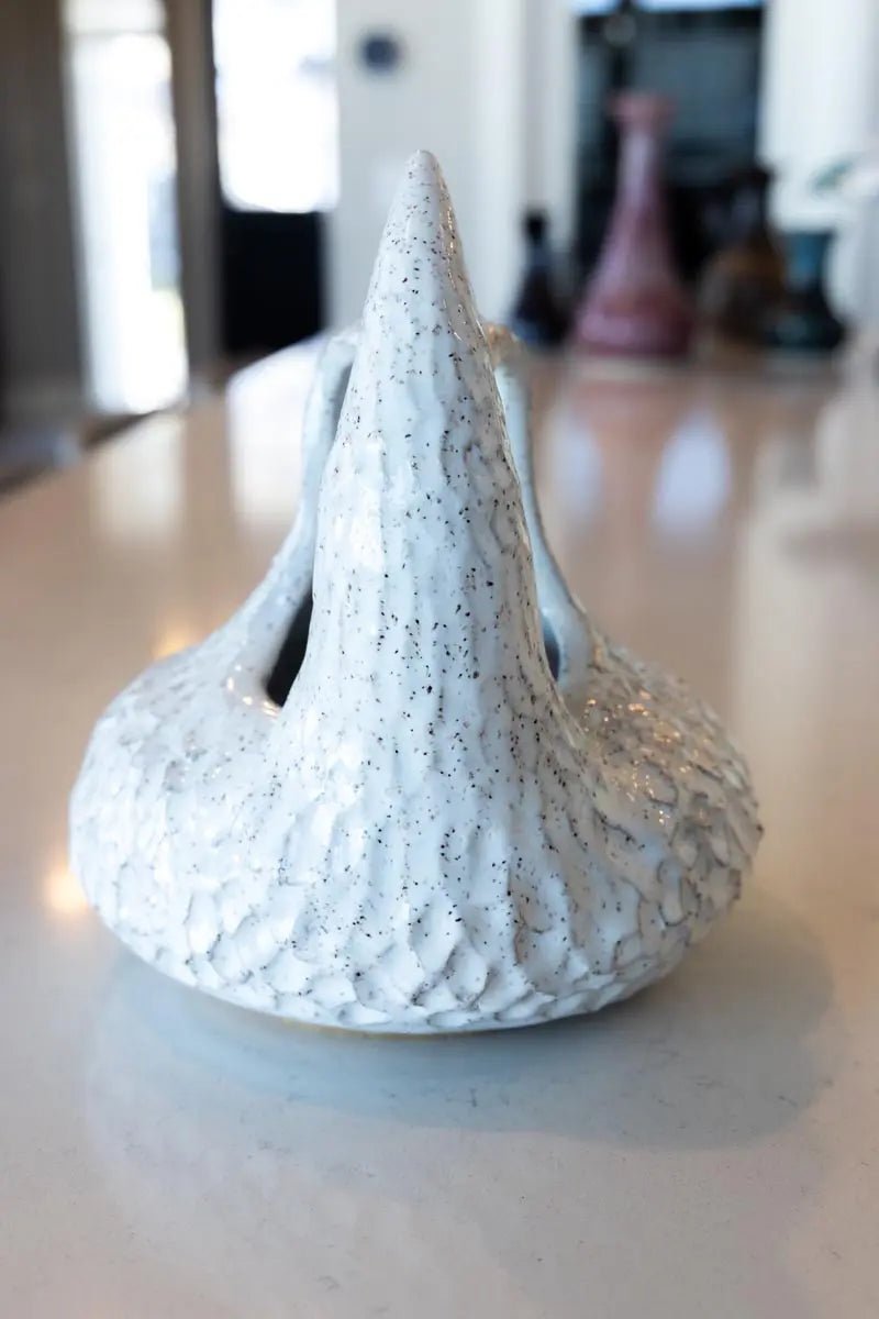 XL Abstract Speckled Stoneware Feathered Scupture Pot (White, Seconds) - Dan Pearce Ceramics