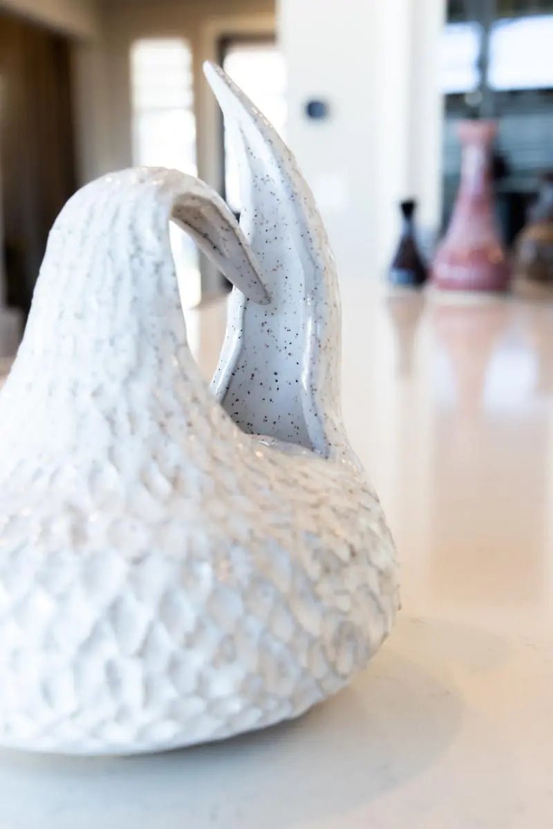 XL Abstract Speckled Stoneware Feathered Scupture Pot (White, Seconds) - Dan Pearce Ceramics