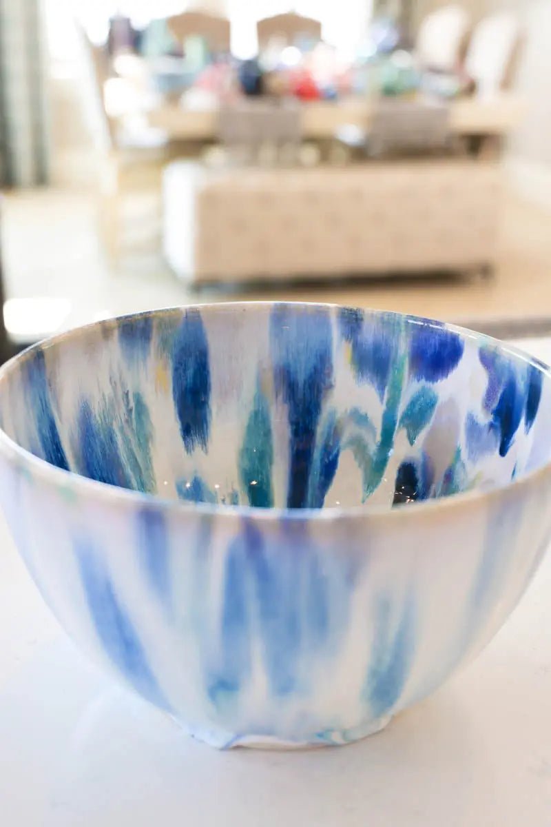 XL Contemporary Colored Alchemy Serving Bowl (Blues, Tans, Creams, Yellows) - Dan Pearce Ceramics