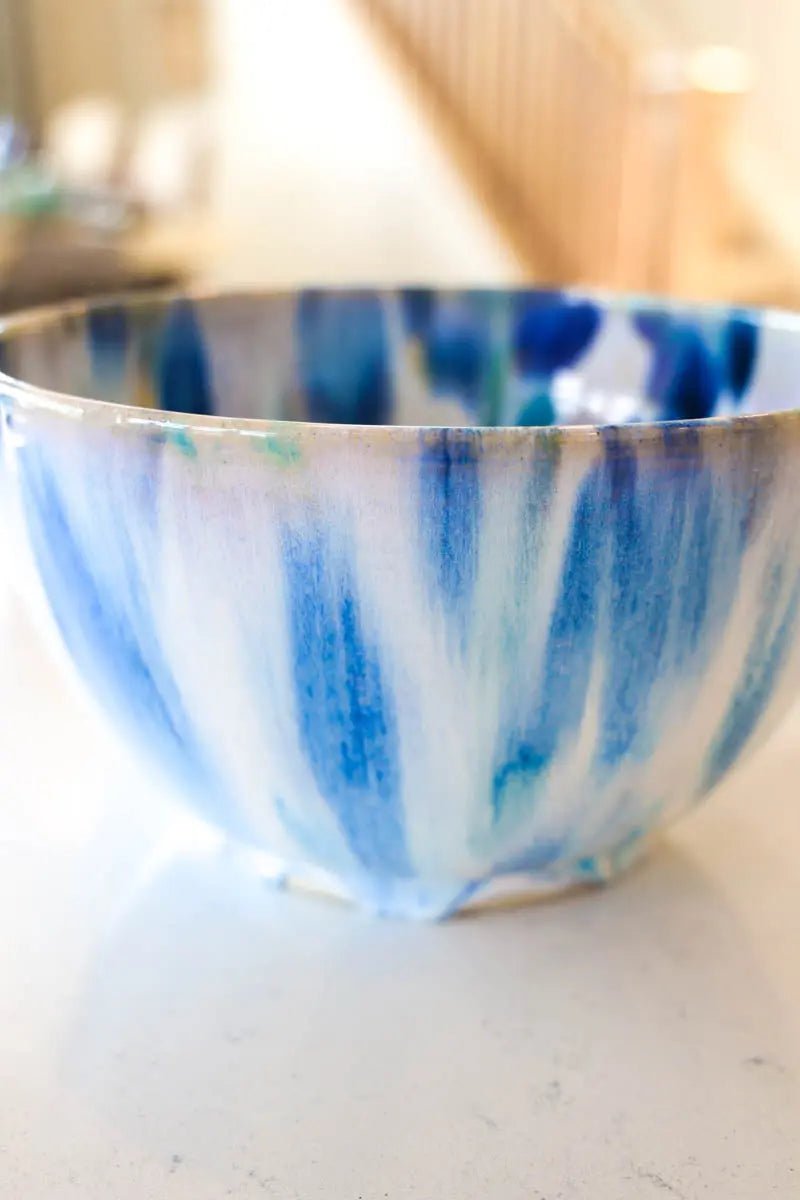 XL Contemporary Colored Alchemy Serving Bowl (Blues, Tans, Creams, Yellows) - Dan Pearce Ceramics