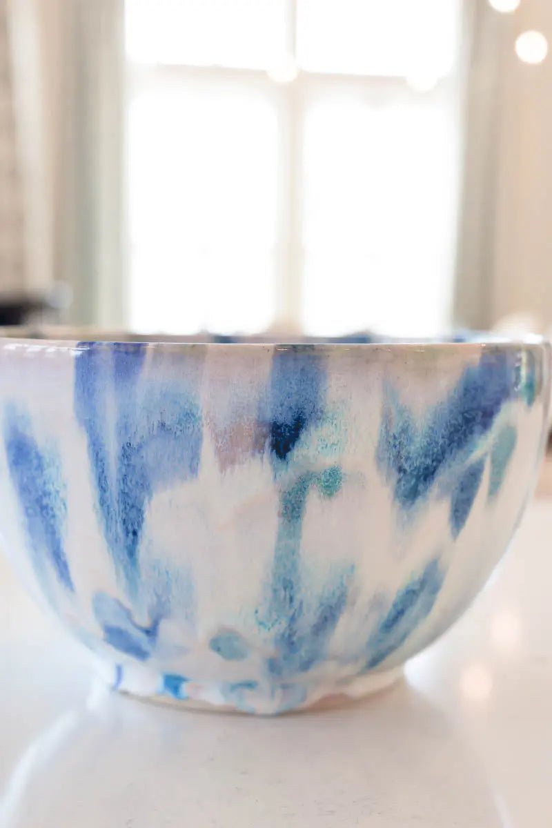 XL Contemporary Colored Alchemy Serving Bowl (Blues, Tans, Creams, Yellows) - Dan Pearce Ceramics