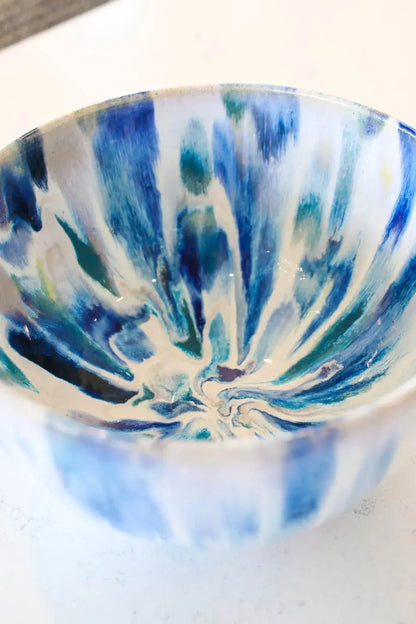 XL Contemporary Colored Alchemy Serving Bowl (Blues, Tans, Creams, Yellows) - Dan Pearce Ceramics