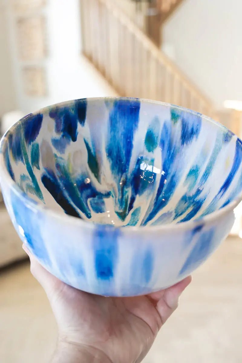 XL Contemporary Colored Alchemy Serving Bowl (Blues, Tans, Creams, Yellows) - Dan Pearce Ceramics