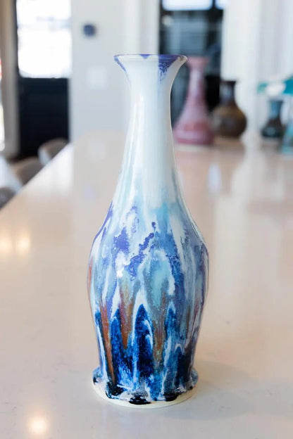XL Decorative Color - Blast Stoneware Vase (Blues, Browns, & Whites) - Dan Pearce Ceramics