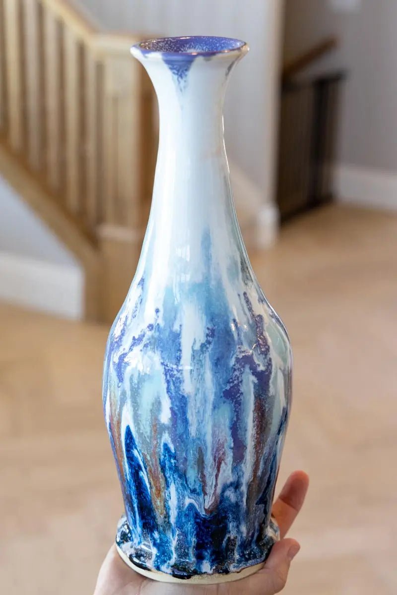 XL Decorative Color - Blast Stoneware Vase (Blues, Browns, & Whites) - Dan Pearce Ceramics