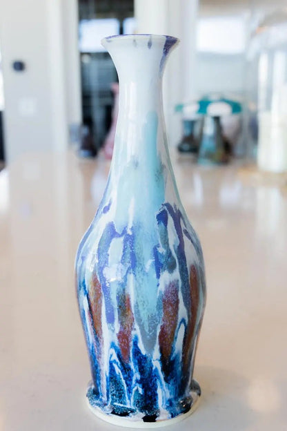 XL Decorative Color - Blast Stoneware Vase (Blues, Browns, & Whites) - Dan Pearce Ceramics
