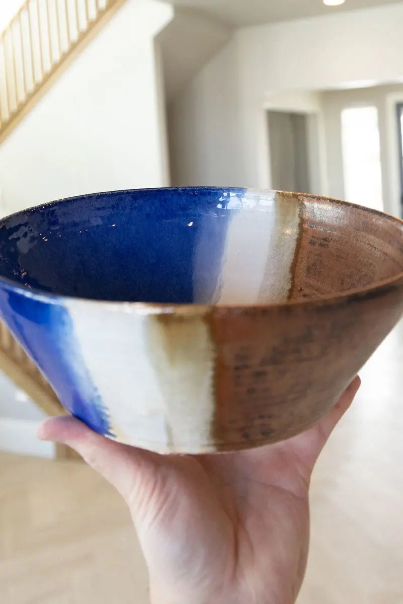 XL Decorative Serving Bowl Copper, Blues, & Creams - Dan Pearce Ceramics