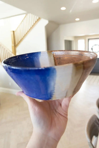 XL Decorative Serving Bowl Copper, Blues, & Creams - Dan Pearce Ceramics