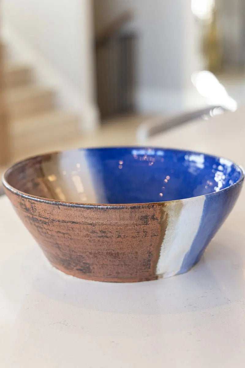 XL Decorative Serving Bowl Copper, Blues, & Creams - Dan Pearce Ceramics