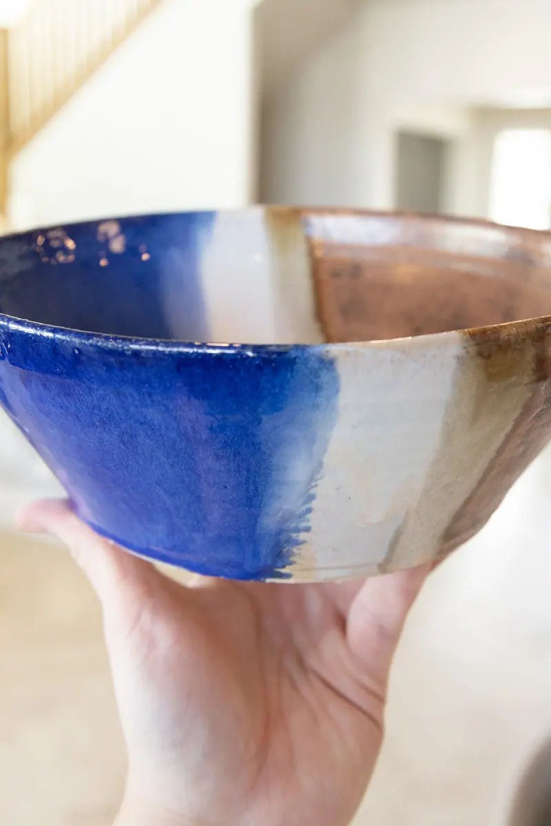 XL Decorative Serving Bowl Copper, Blues, & Creams - Dan Pearce Ceramics