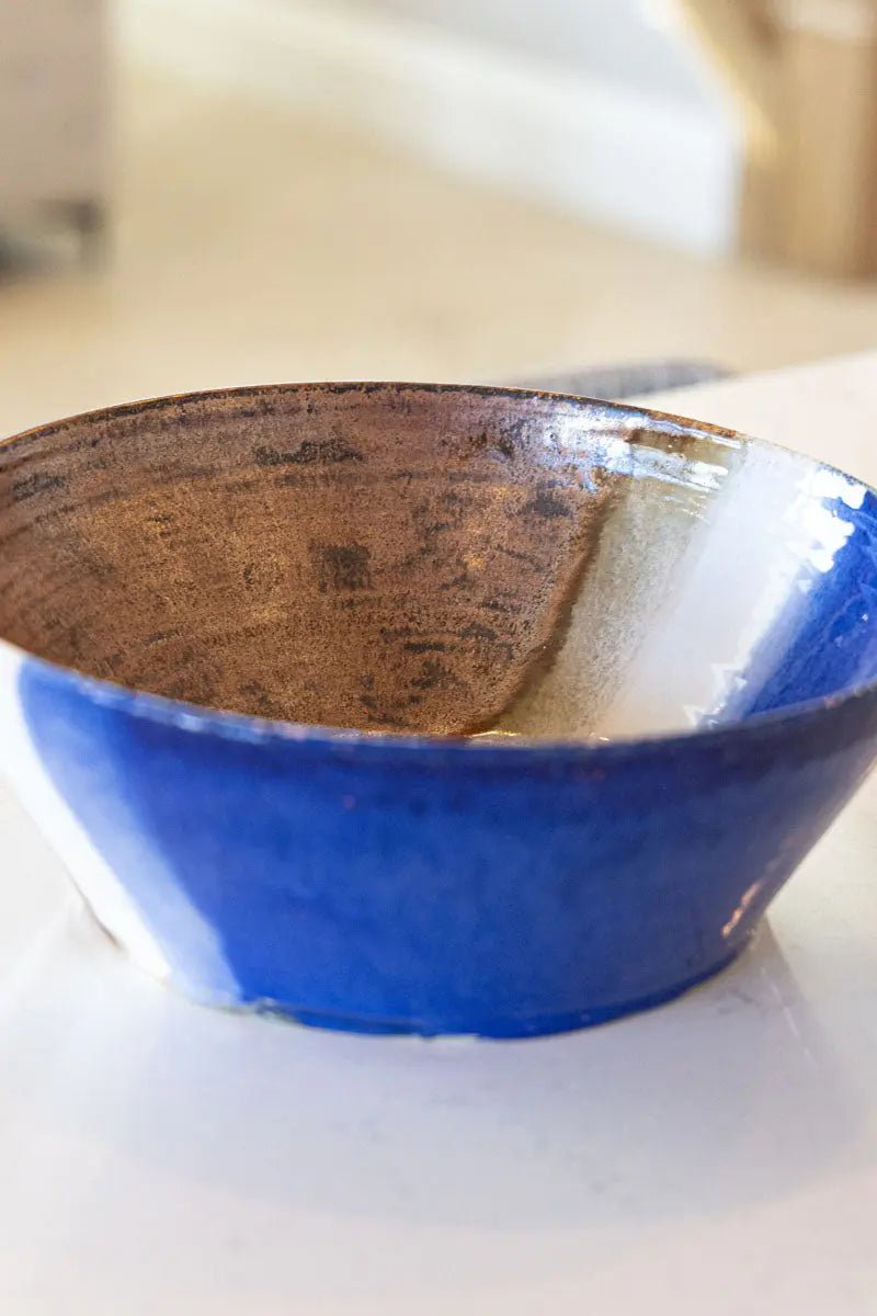 XL Decorative Serving Bowl Copper, Blues, & Creams - Dan Pearce Ceramics