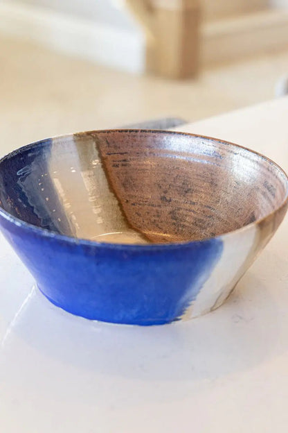 XL Decorative Serving Bowl Copper, Blues, & Creams - Dan Pearce Ceramics