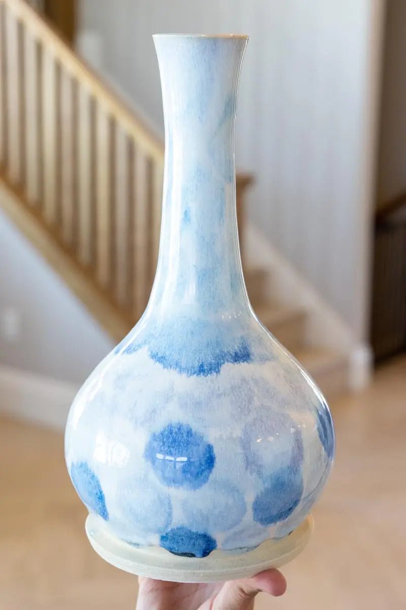 XL Decorative Stoneware Broad - Based Vase (Blues & Whites) - Dan Pearce Ceramics