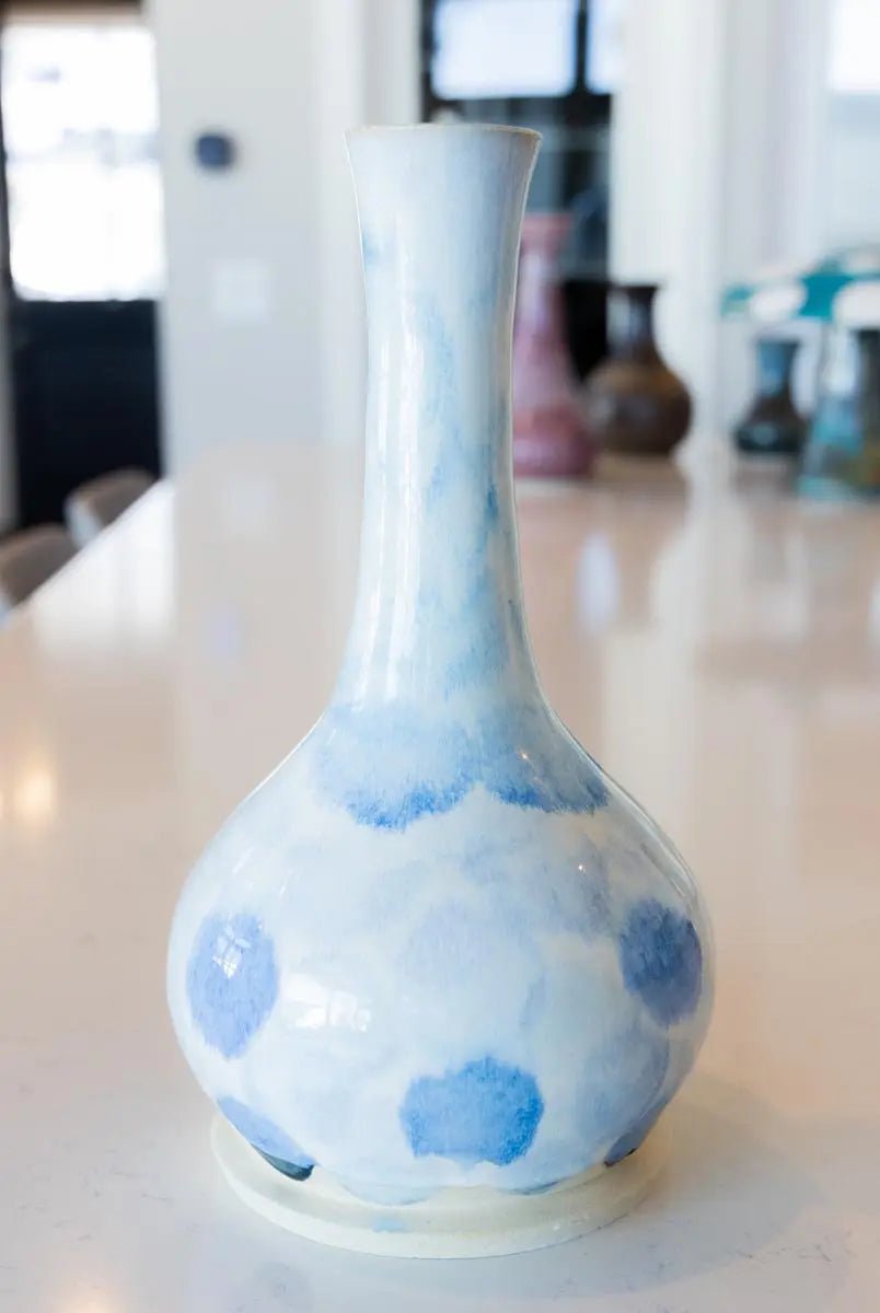 XL Decorative Stoneware Broad - Based Vase (Blues & Whites) - Dan Pearce Ceramics