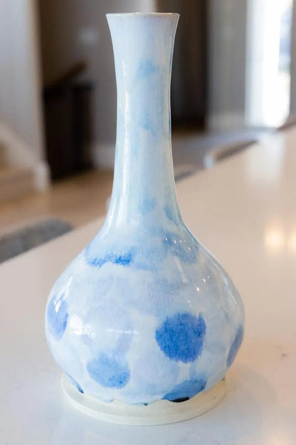 XL Decorative Stoneware Broad - Based Vase (Blues & Whites) - Dan Pearce Ceramics