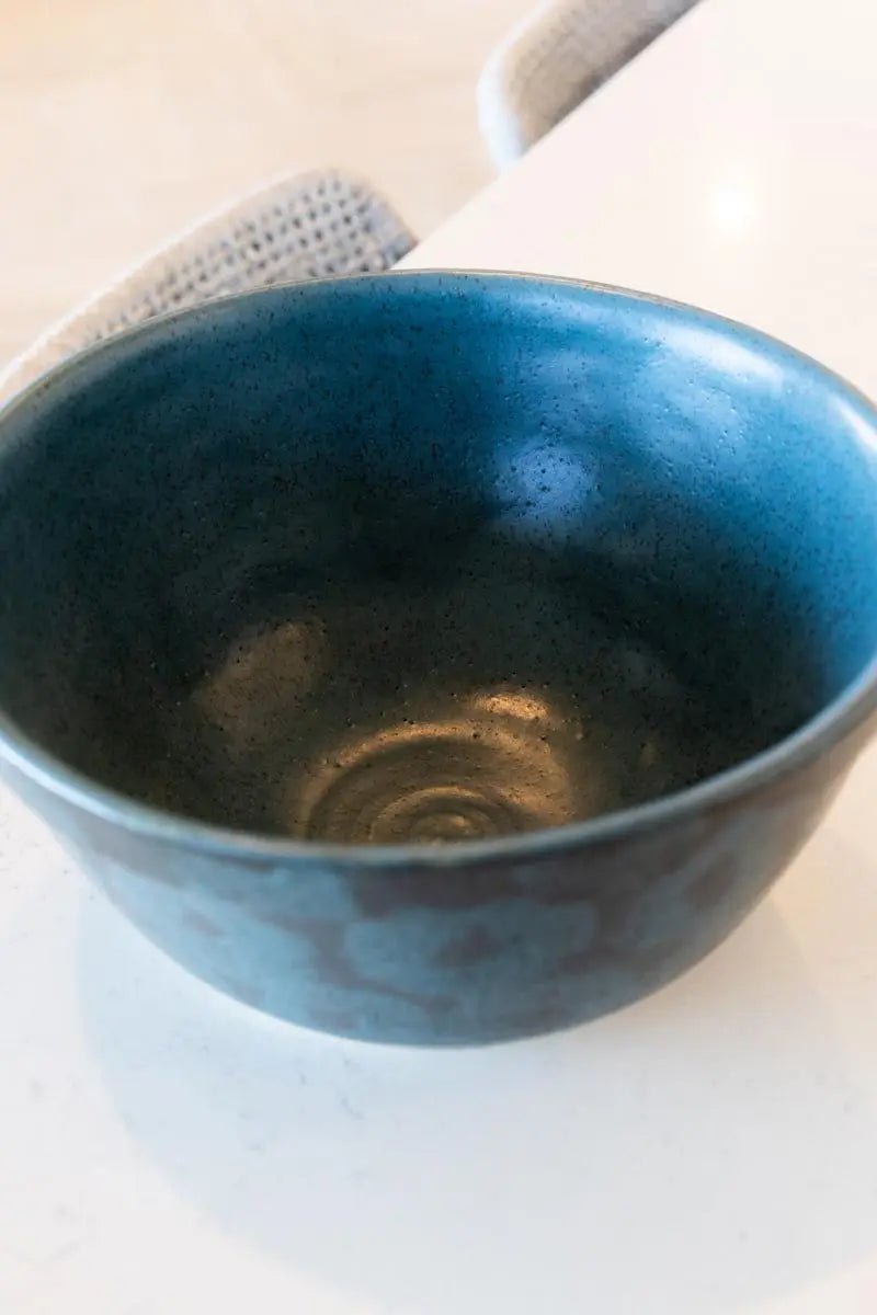 XL Hand - Ringed Decorative Stoneware Serving Bowl (Charcoal & Cerulean) - Dan Pearce Ceramics