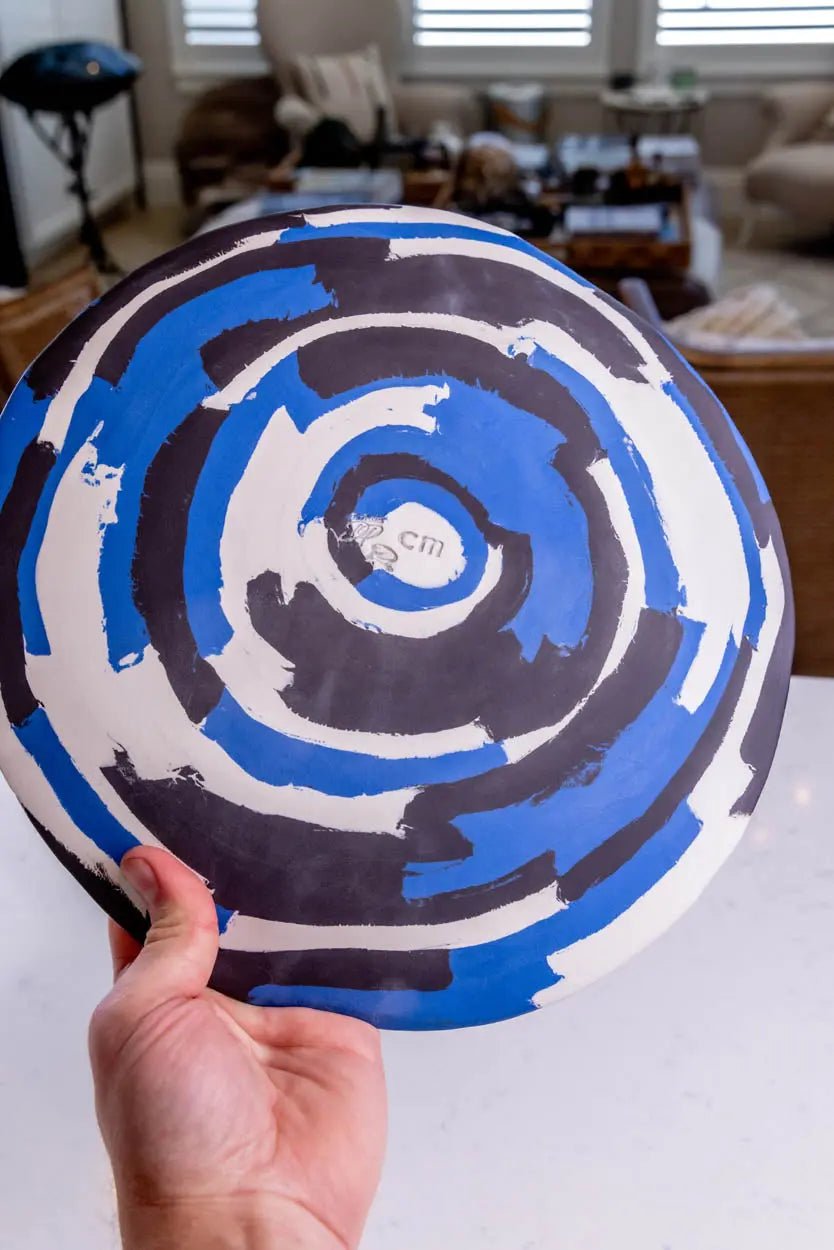 XL Porcelain Abstract Nerikomi Bowl/Platter (Blue, White & Black Series) - Dan Pearce Ceramics