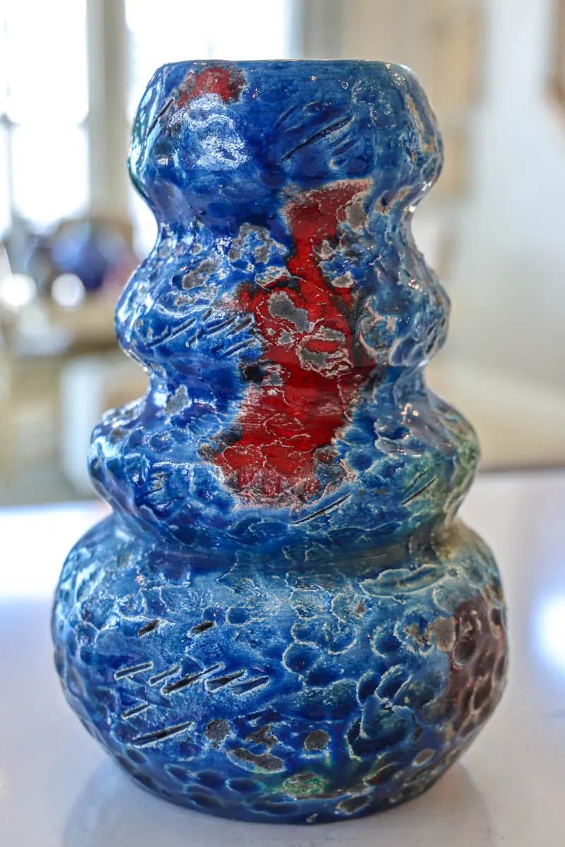 XL Raku - Fired Decorative Indi - Vibrant Pot (Blues, Reds, Greens) - Dan Pearce Ceramics