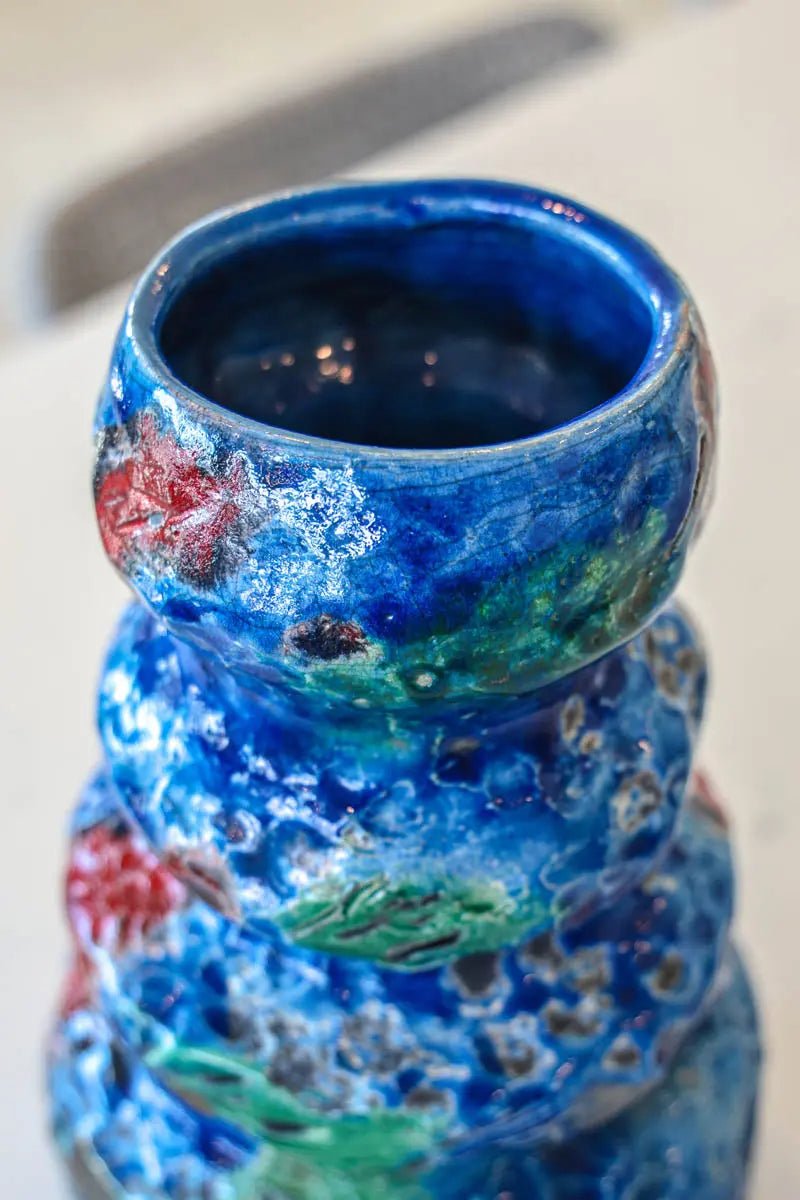 XL Raku - Fired Decorative Indi - Vibrant Pot (Blues, Reds, Greens) - Dan Pearce Ceramics