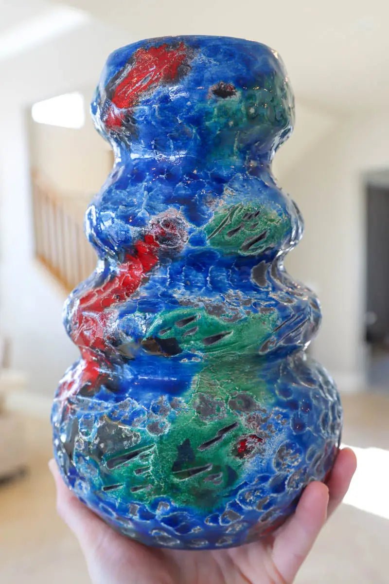 XL Raku - Fired Decorative Indi - Vibrant Pot (Blues, Reds, Greens) - Dan Pearce Ceramics