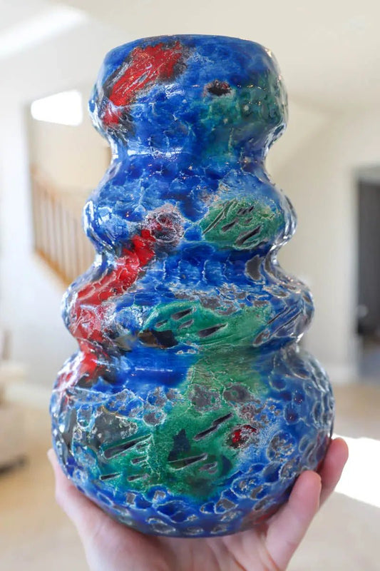 XL Raku - Fired Decorative Indi - Vibrant Pot (Blues, Reds, Greens) - Dan Pearce Ceramics