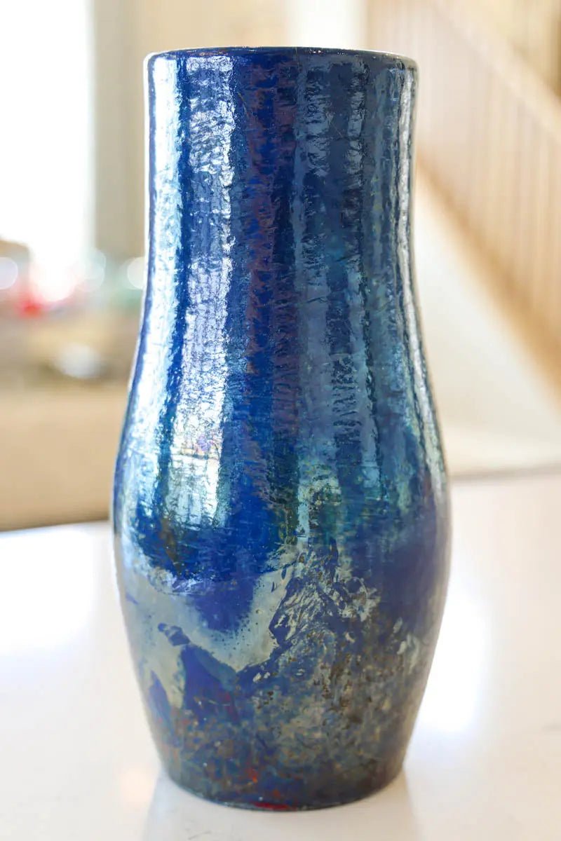 XL Raku - Fired Decorative Multi - Stem Flower Vase (Cobalt Blue & Copper) - Dan Pearce Ceramics