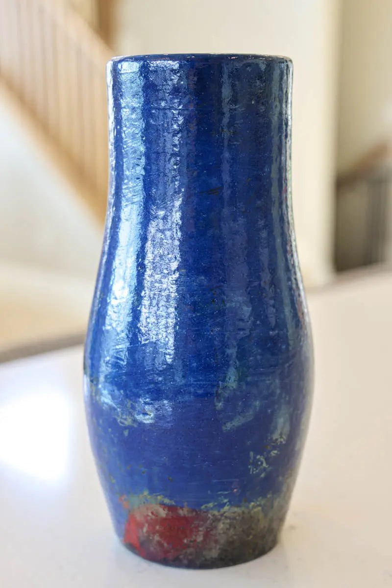 XL Raku - Fired Decorative Multi - Stem Flower Vase (Cobalt Blue & Copper) - Dan Pearce Ceramics