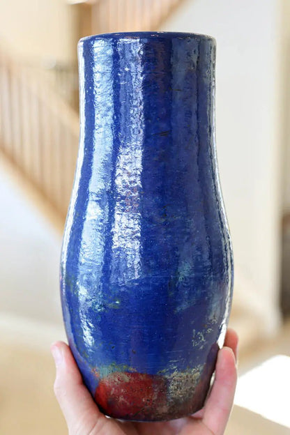 XL Raku - Fired Decorative Multi - Stem Flower Vase (Cobalt Blue & Copper) - Dan Pearce Ceramics